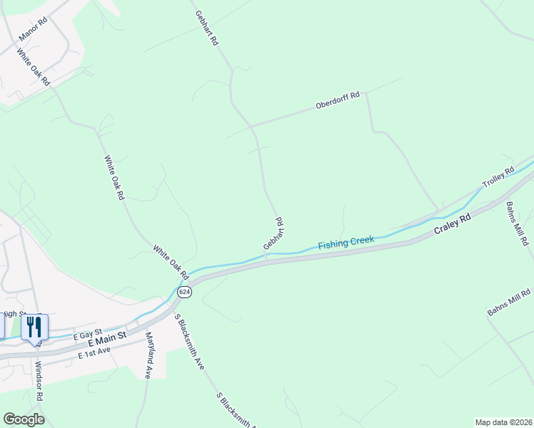 map of restaurants, bars, coffee shops, grocery stores, and more near 1140 Gebhart Road in Windsor