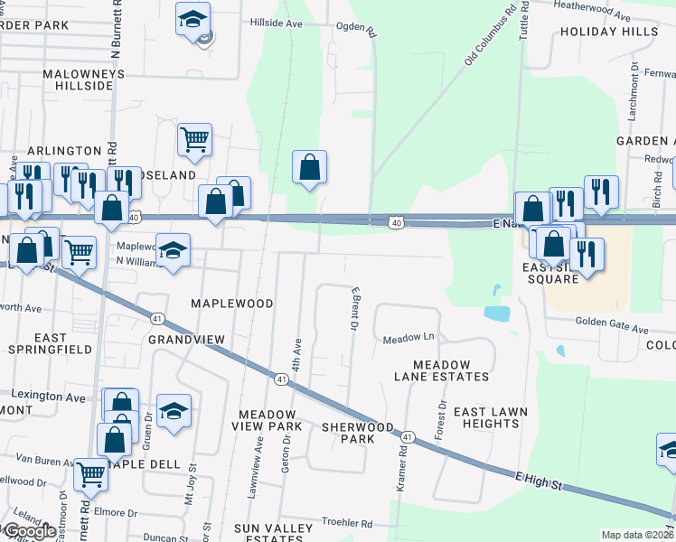map of restaurants, bars, coffee shops, grocery stores, and more near 3225 Maplewood Avenue in Springfield