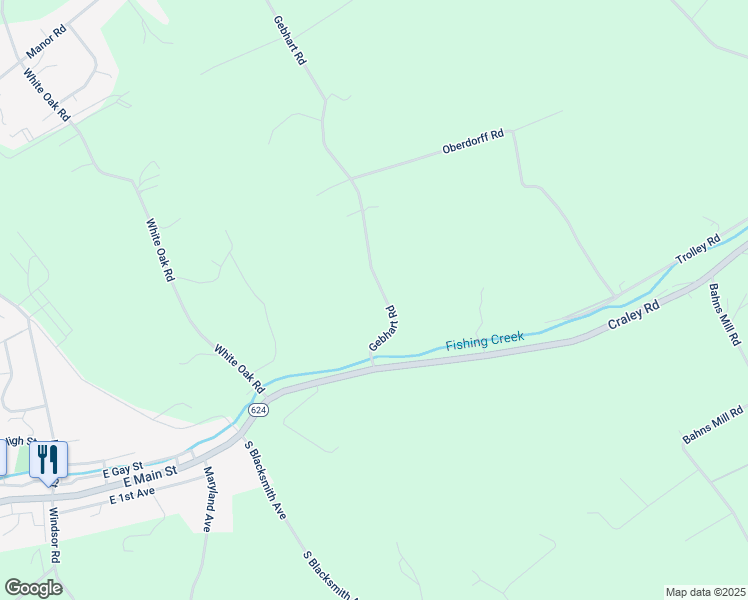 map of restaurants, bars, coffee shops, grocery stores, and more near 1155 Gebhart Road in Windsor