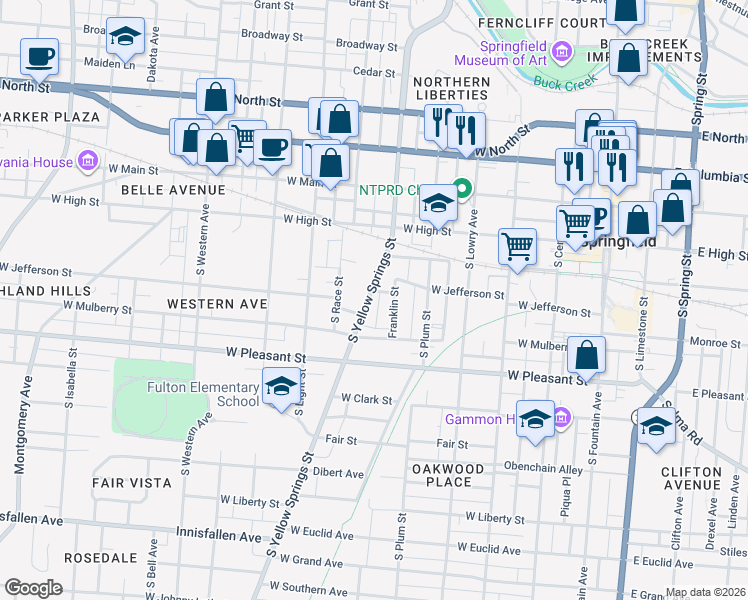 map of restaurants, bars, coffee shops, grocery stores, and more near 311 Franklin Street in Springfield