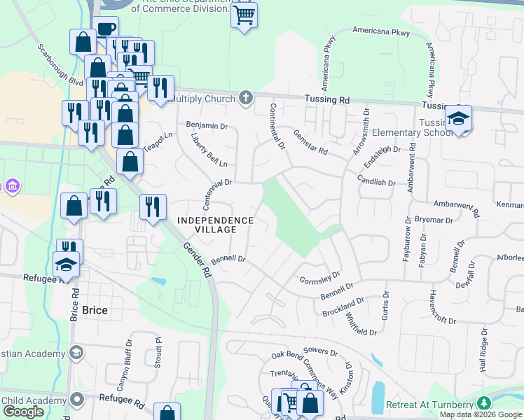 map of restaurants, bars, coffee shops, grocery stores, and more near 3030 Deepwood Drive in Reynoldsburg