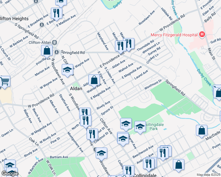 map of restaurants, bars, coffee shops, grocery stores, and more near 101 South Elm Avenue in Aldan