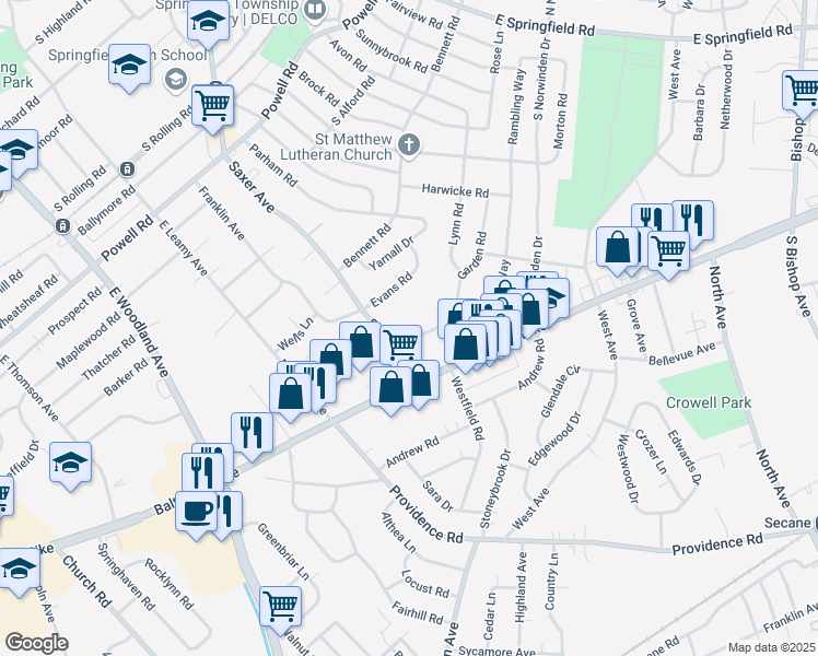 map of restaurants, bars, coffee shops, grocery stores, and more near 523 Lehann Circle in Springfield