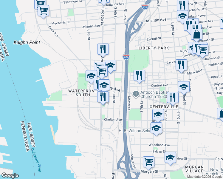 map of restaurants, bars, coffee shops, grocery stores, and more near 559 Viola Street in Camden