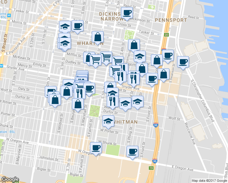 map of restaurants, bars, coffee shops, grocery stores, and more near 424 Jackson Street in Philadelphia