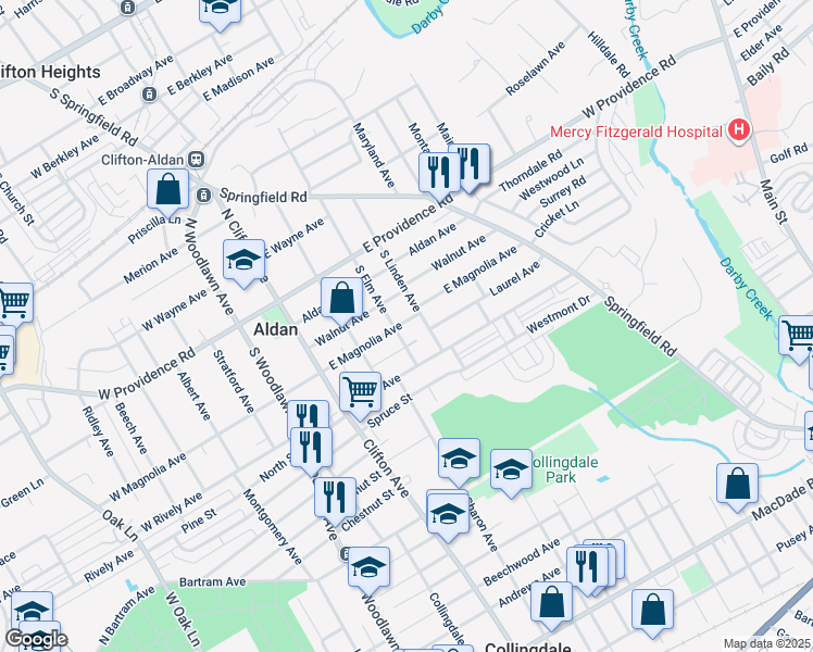 map of restaurants, bars, coffee shops, grocery stores, and more near 101 South Elm Avenue in Aldan