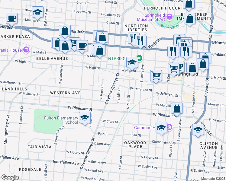 map of restaurants, bars, coffee shops, grocery stores, and more near 311 Franklin Street in Springfield