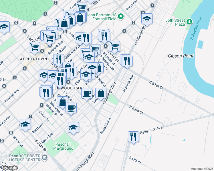 map of restaurants, bars, coffee shops, grocery stores, and more near in Philadelphia