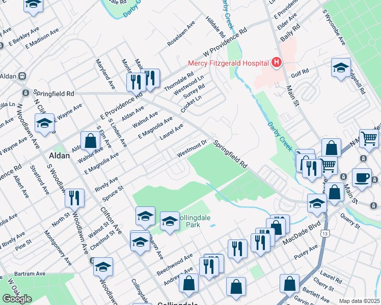 map of restaurants, bars, coffee shops, grocery stores, and more near 440 Westmont Drive in Collingdale
