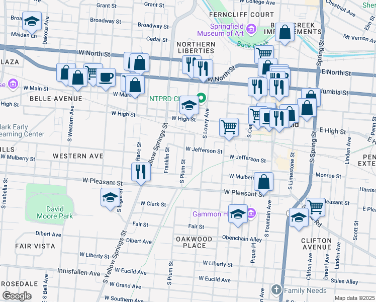 map of restaurants, bars, coffee shops, grocery stores, and more near 311 South Lowry Avenue in Springfield