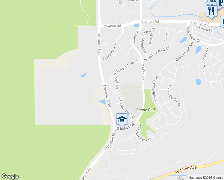 map of restaurants, bars, coffee shops, grocery stores, and more near 3433 W Torreys Peak Dr in Superior