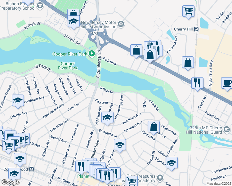 map of restaurants, bars, coffee shops, grocery stores, and more near 509 Strawbridge Avenue in Haddon Township