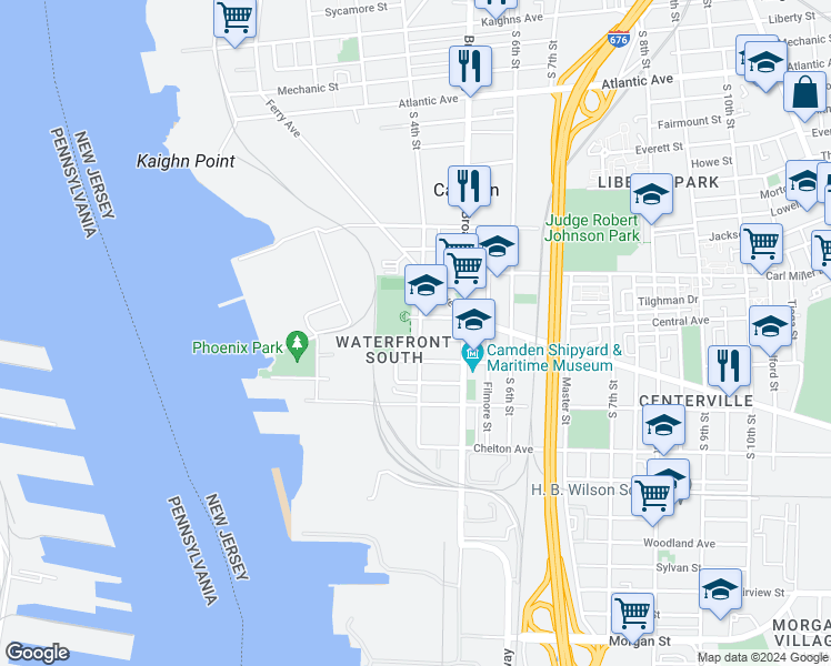 map of restaurants, bars, coffee shops, grocery stores, and more near 1877 South 4th Street in Camden