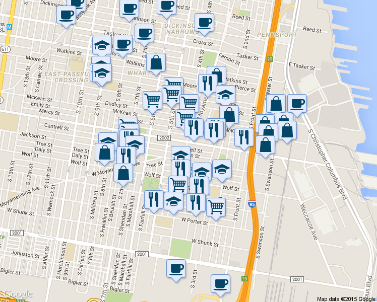 map of restaurants, bars, coffee shops, grocery stores, and more near 351 Jackson Street in Philadelphia