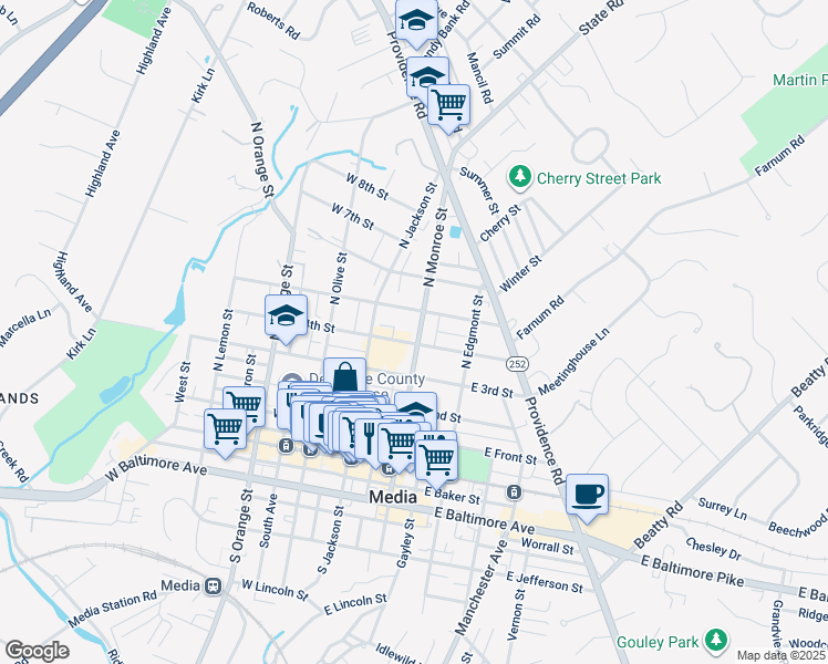 map of restaurants, bars, coffee shops, grocery stores, and more near in Media