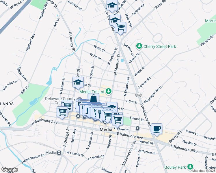 map of restaurants, bars, coffee shops, grocery stores, and more near in Media