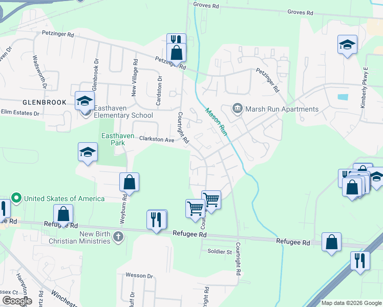 map of restaurants, bars, coffee shops, grocery stores, and more near 3726 Knightsway Lane in Columbus