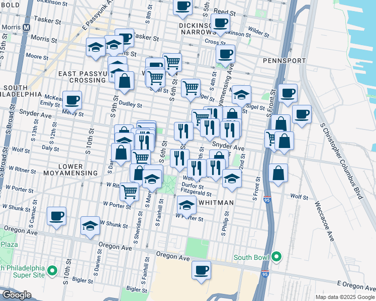 map of restaurants, bars, coffee shops, grocery stores, and more near 441 Winton Street in Philadelphia