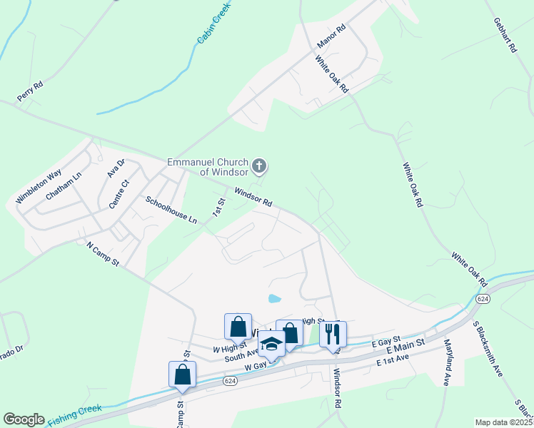 map of restaurants, bars, coffee shops, grocery stores, and more near Little Walnut Court in Windsor