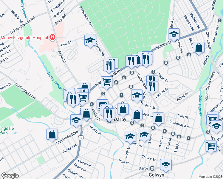 map of restaurants, bars, coffee shops, grocery stores, and more near 936 Maple Terrace in Darby
