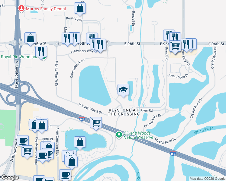 map of restaurants, bars, coffee shops, grocery stores, and more near 9229 Delegates Row in Indianapolis