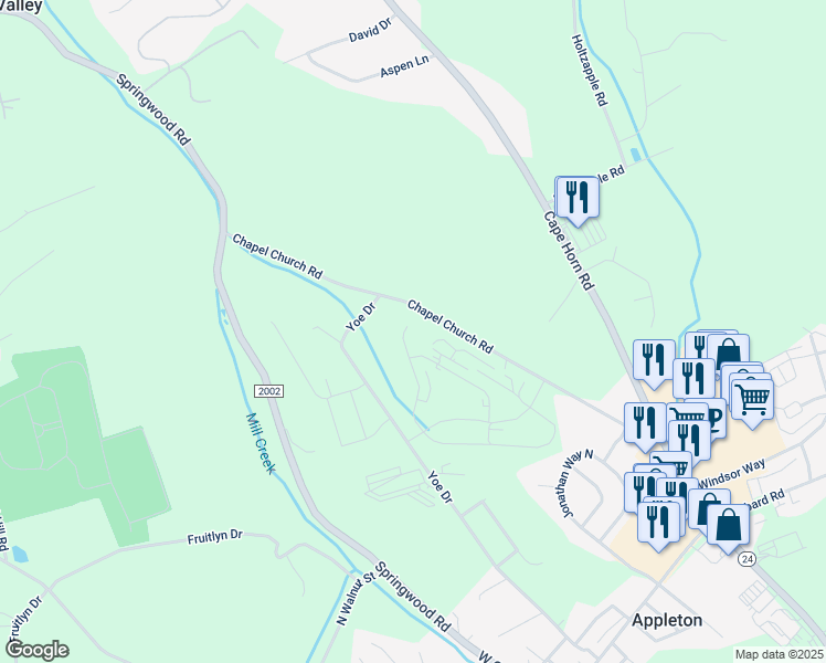 map of restaurants, bars, coffee shops, grocery stores, and more near 443 Bradford Drive in Red Lion