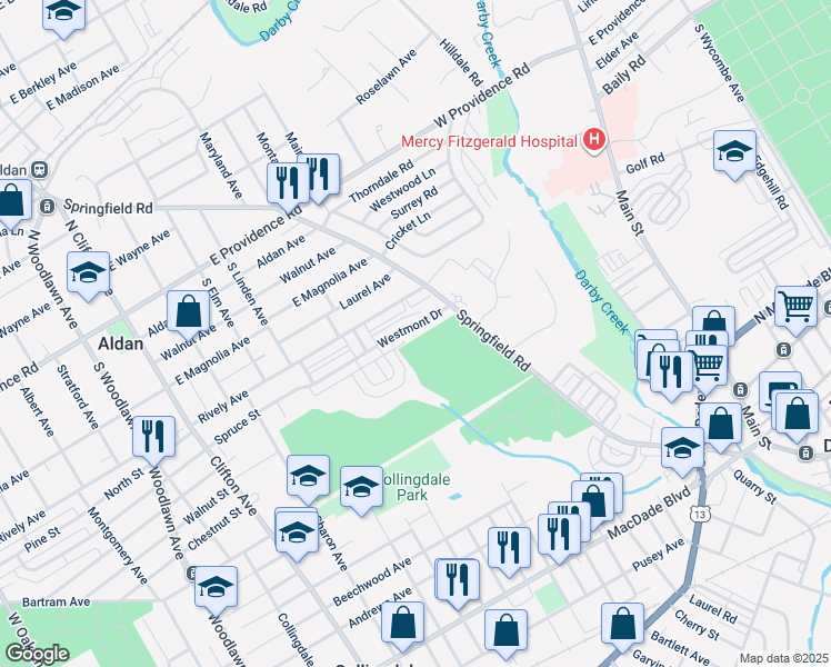 map of restaurants, bars, coffee shops, grocery stores, and more near 452 Westmont Drive in Collingdale