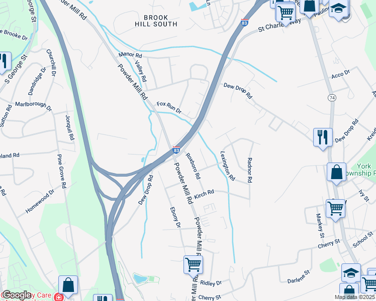 map of restaurants, bars, coffee shops, grocery stores, and more near 1809 Roxboro Road in York