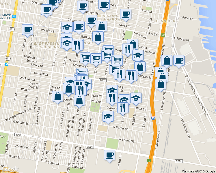 map of restaurants, bars, coffee shops, grocery stores, and more near 433 East Snyder Avenue in Philadelphia