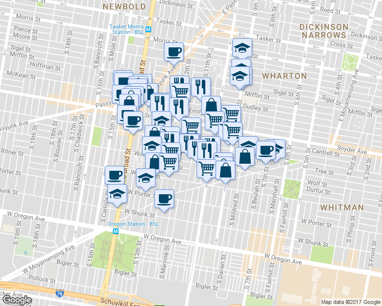 map of restaurants, bars, coffee shops, grocery stores, and more near 1121 Jackson Street in Philadelphia