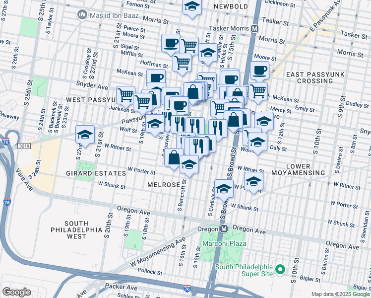 map of restaurants, bars, coffee shops, grocery stores, and more near in Philadelphia