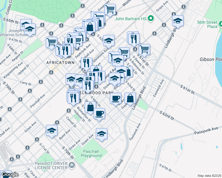 map of restaurants, bars, coffee shops, grocery stores, and more near in Philadelphia