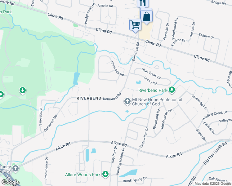map of restaurants, bars, coffee shops, grocery stores, and more near 1515 Klibreck Court in Columbus