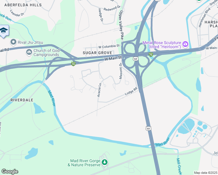 map of restaurants, bars, coffee shops, grocery stores, and more near Jewel Drive in Springfield