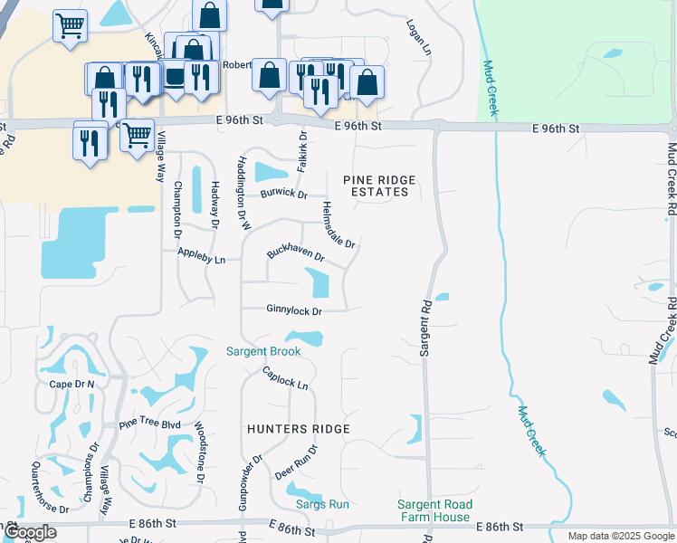 map of restaurants, bars, coffee shops, grocery stores, and more near 8912 Buckhaven Drive in Indianapolis