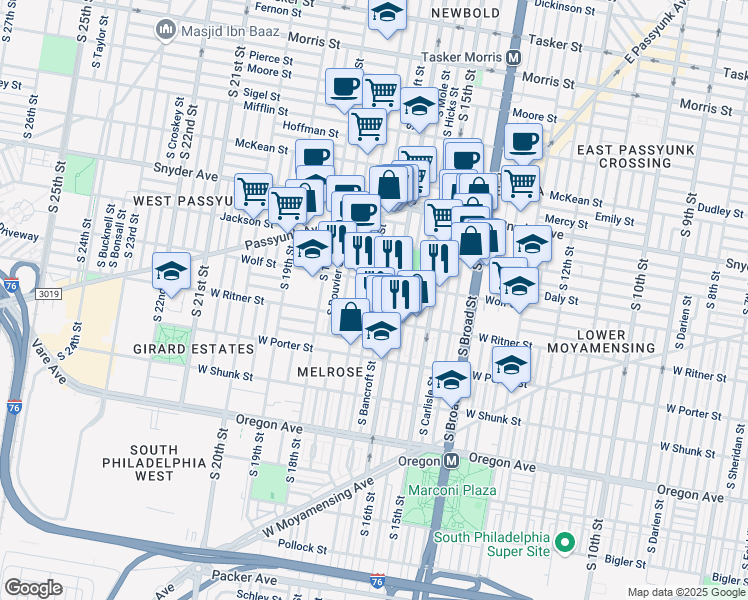 map of restaurants, bars, coffee shops, grocery stores, and more near in Philadelphia