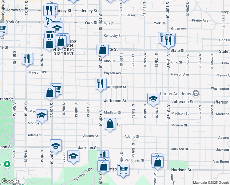 map of restaurants, bars, coffee shops, grocery stores, and more near 1310 Washington Street in Quincy