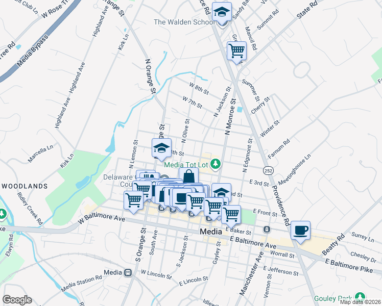 map of restaurants, bars, coffee shops, grocery stores, and more near 23 West 4th Street in Chester