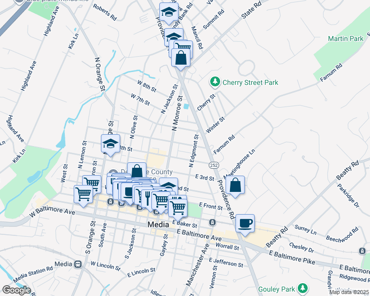 map of restaurants, bars, coffee shops, grocery stores, and more near 128 East 5th Street in Chester