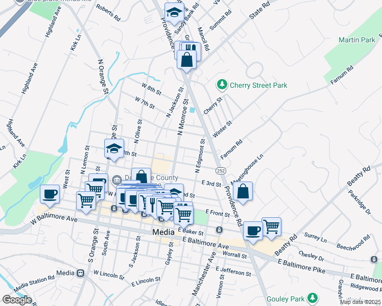 map of restaurants, bars, coffee shops, grocery stores, and more near 128 East 5th Street in Chester