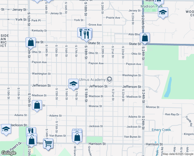 map of restaurants, bars, coffee shops, grocery stores, and more near 720 South 20th Street in Quincy