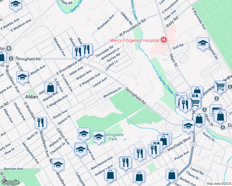 map of restaurants, bars, coffee shops, grocery stores, and more near 462 Westmont Drive in Collingdale