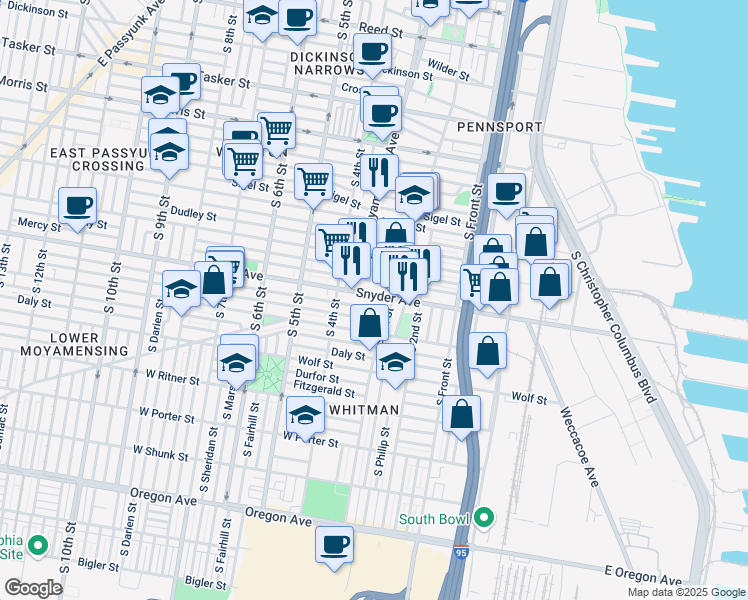 map of restaurants, bars, coffee shops, grocery stores, and more near in Philadelphia
