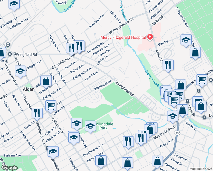 map of restaurants, bars, coffee shops, grocery stores, and more near 462 Westmont Drive in Collingdale