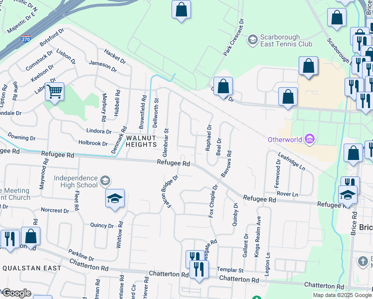 map of restaurants, bars, coffee shops, grocery stores, and more near 5381 Mountville Avenue in Columbus