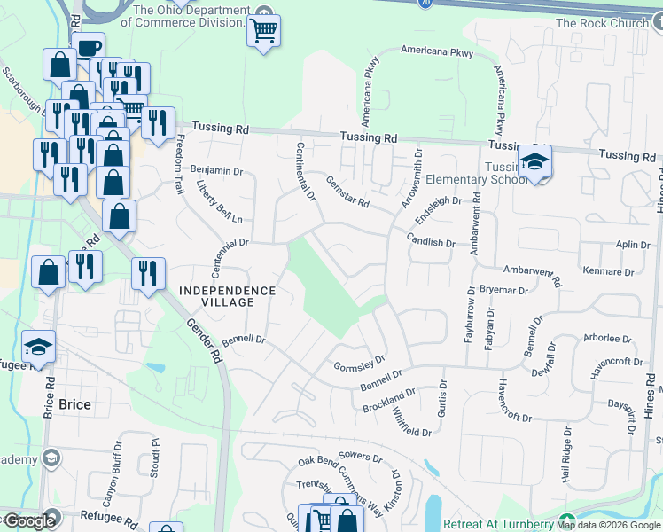 map of restaurants, bars, coffee shops, grocery stores, and more near 3001 Hubbardton Place in Reynoldsburg