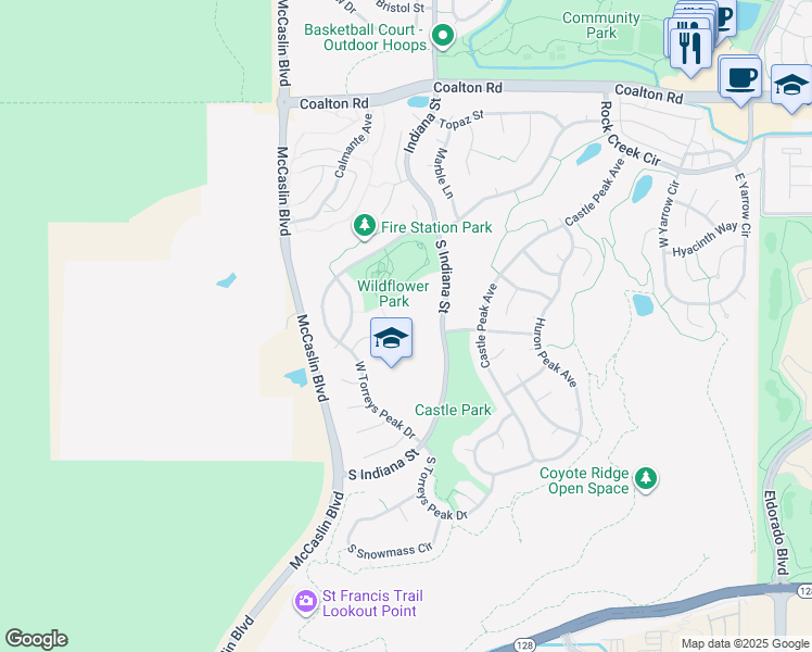 map of restaurants, bars, coffee shops, grocery stores, and more near 3351 South Indiana Street in Superior