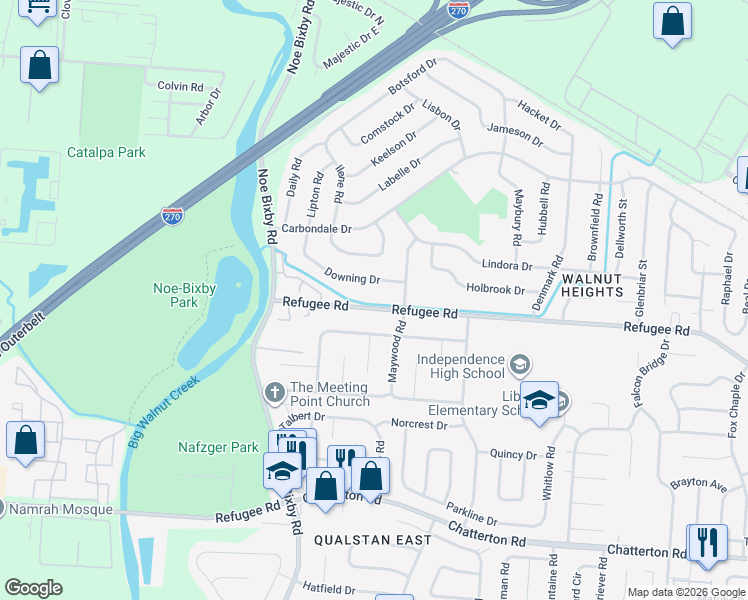 map of restaurants, bars, coffee shops, grocery stores, and more near 4917 Downing Drive in Columbus