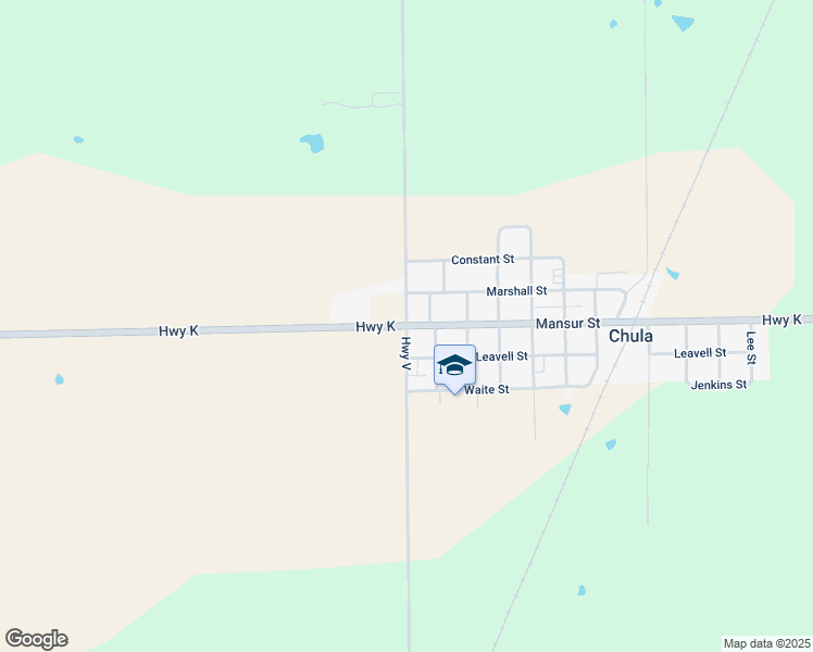 map of restaurants, bars, coffee shops, grocery stores, and more near Highway K in Chula
