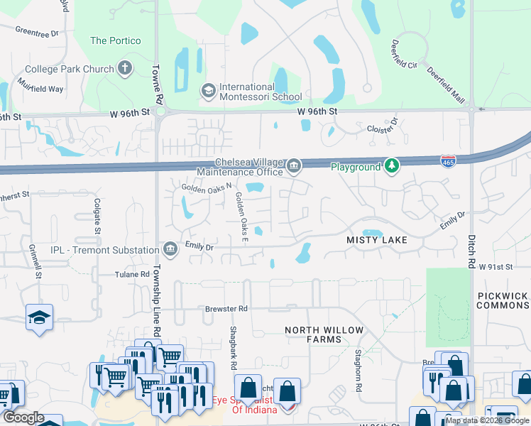 map of restaurants, bars, coffee shops, grocery stores, and more near 2017 Norcross Circle in Indianapolis